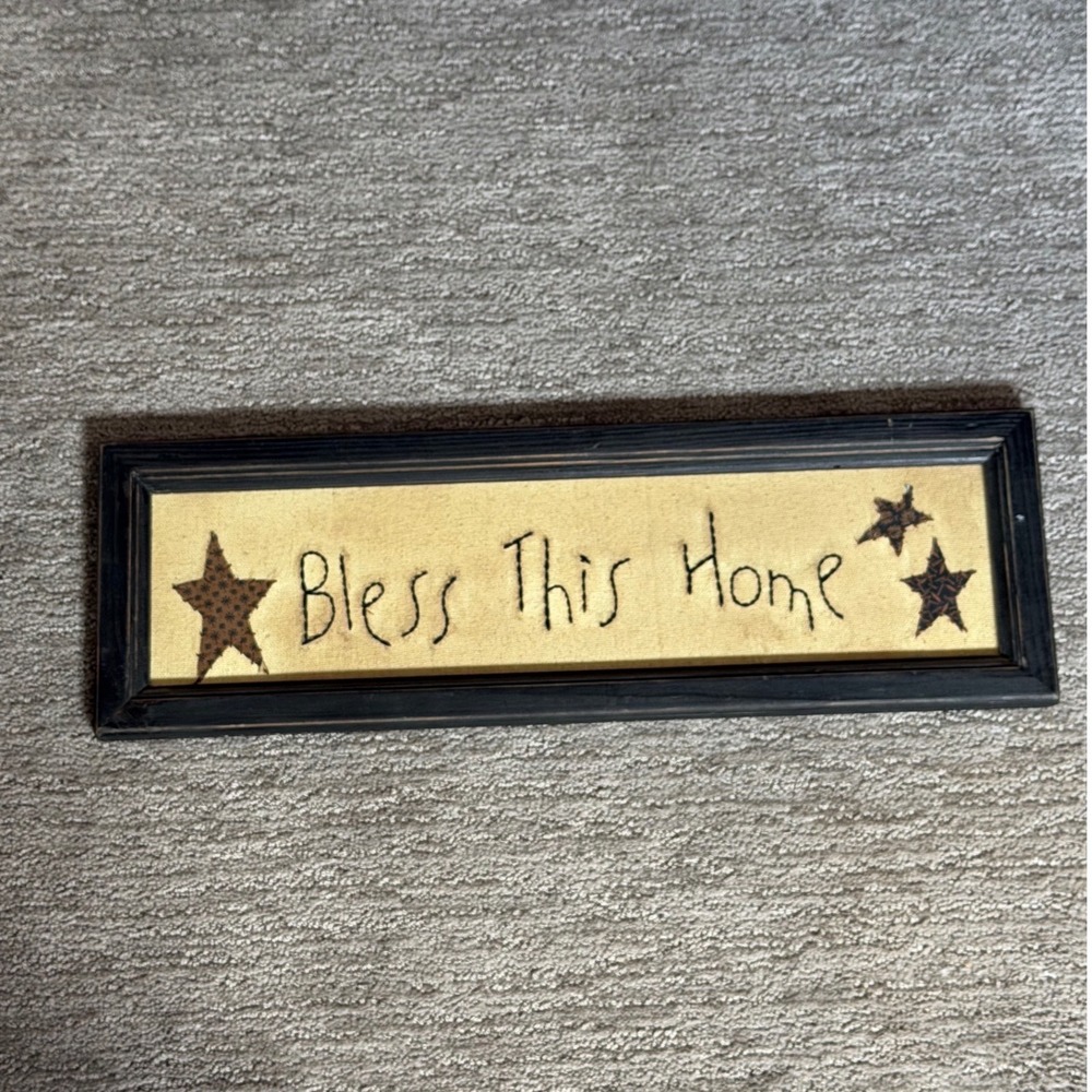 Primitive Bless This Home Framed Wall Art Rustic Farmhouse Country Decor Star